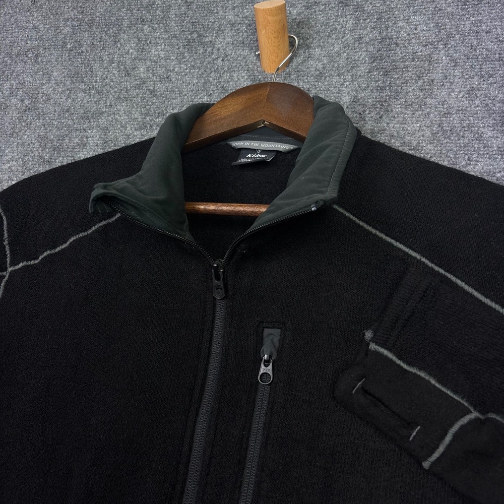 KUHL Quarter Zip Pullover Mens L Black Thumbhole Cuffs Hiking Sweater 0698